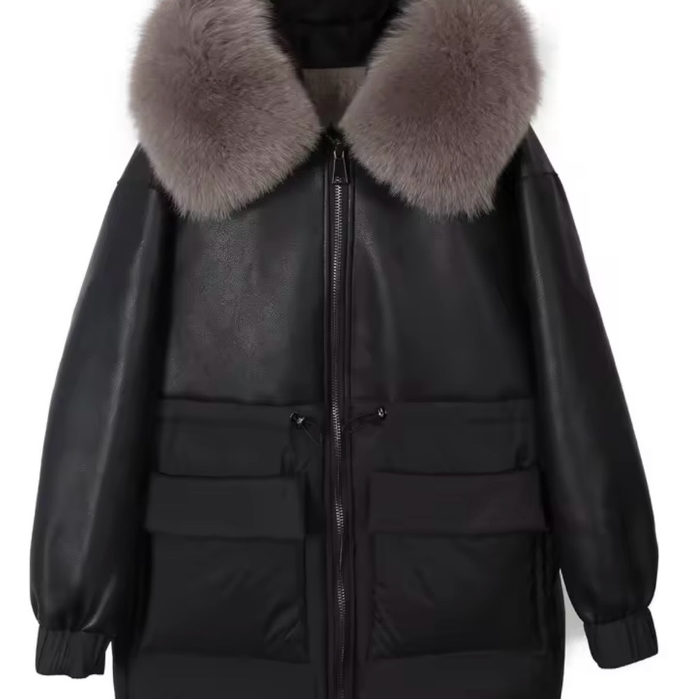 Women's Black Fox Fur Collar Coat